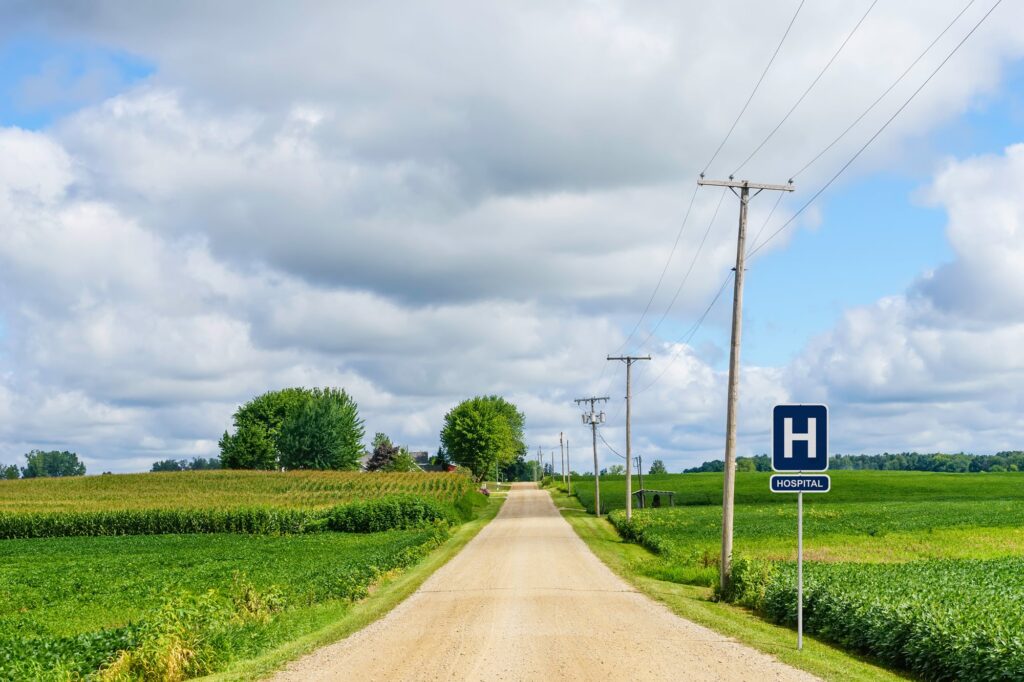hospital sign in the middle of rural area
