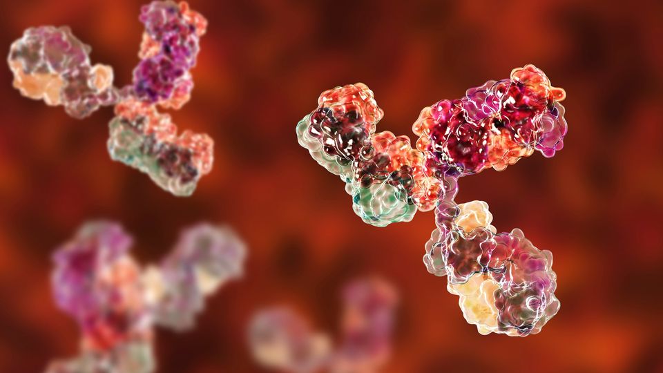 3d image of self antibodies with red background 